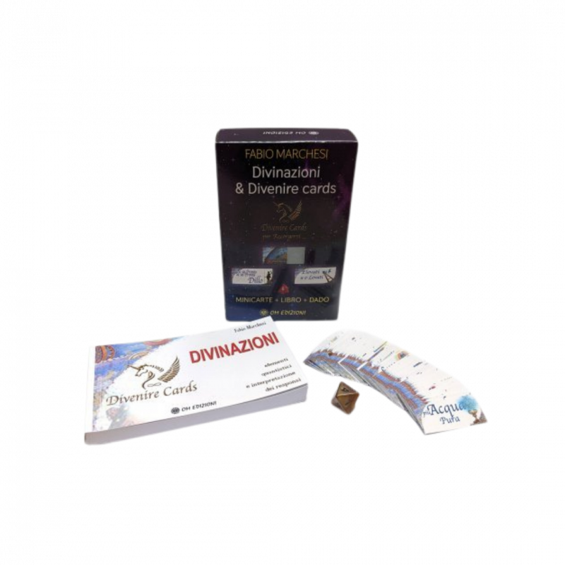 Divinazioni & divenire cards. minicarte con libro. elementi quantistici e interp