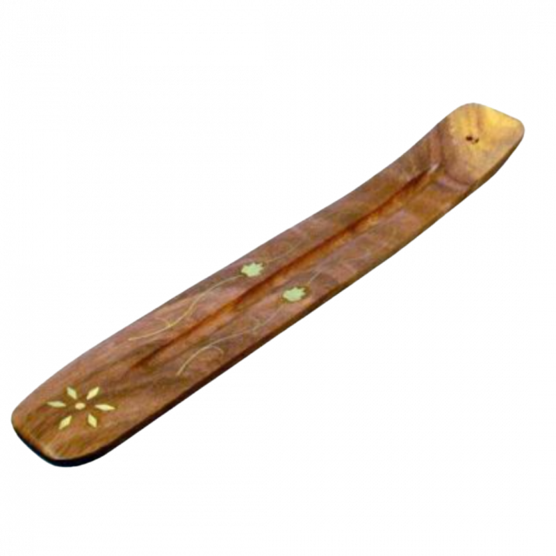 Brucia incenso a barchetta in legno con ottone - 25 cm