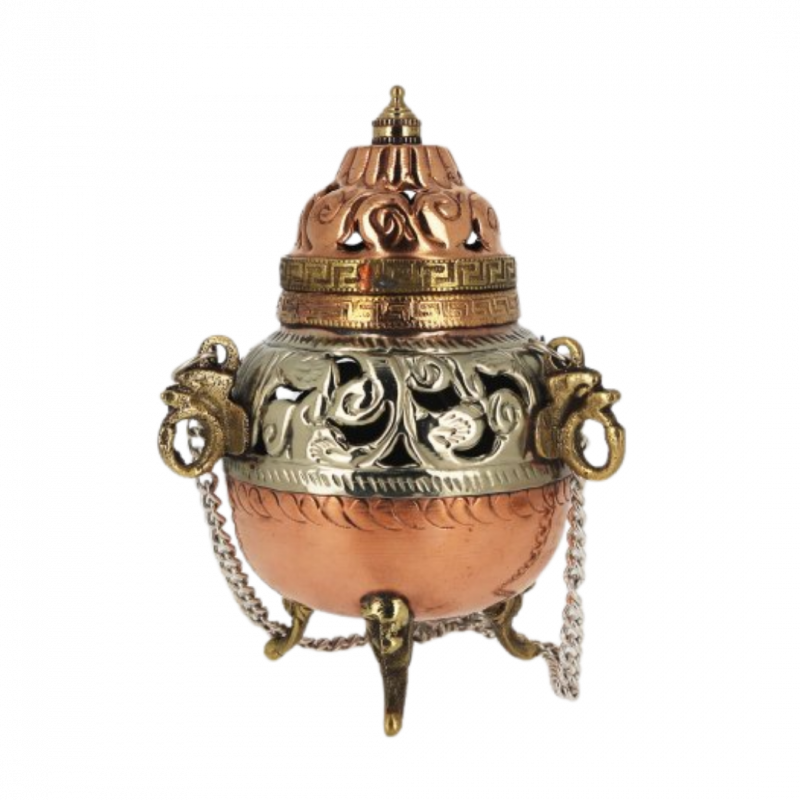 Turibolo tibetano in rame e metallo bianco - 14 cm