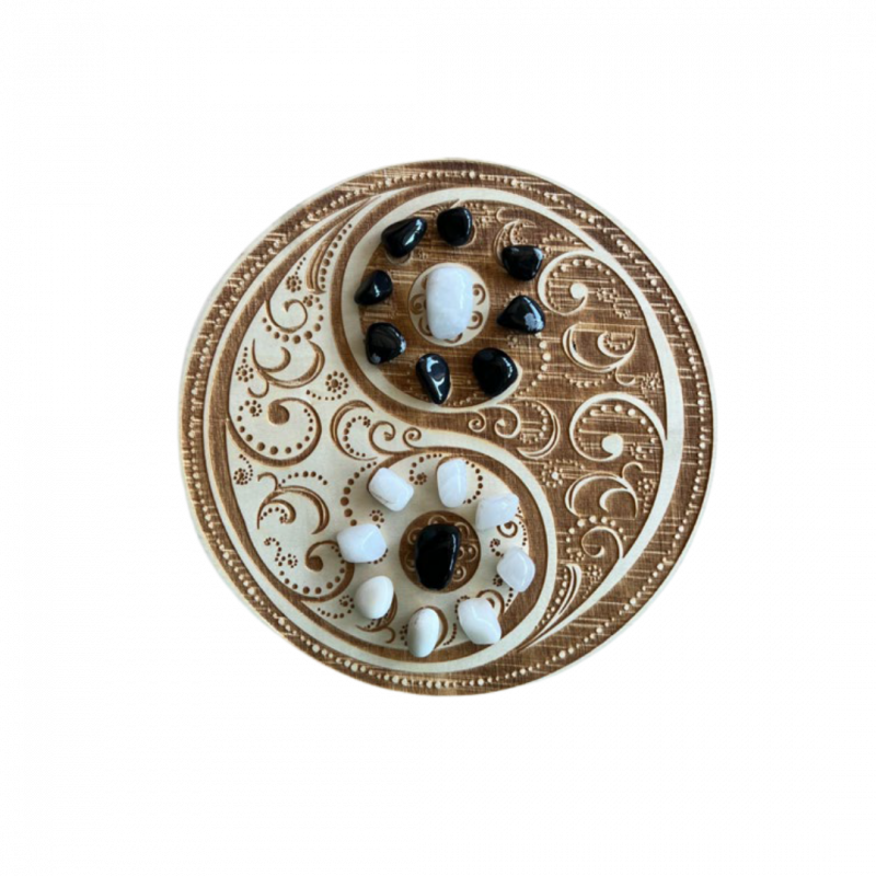 Griglia di cristalli tao in legno con piramide - 24 cm