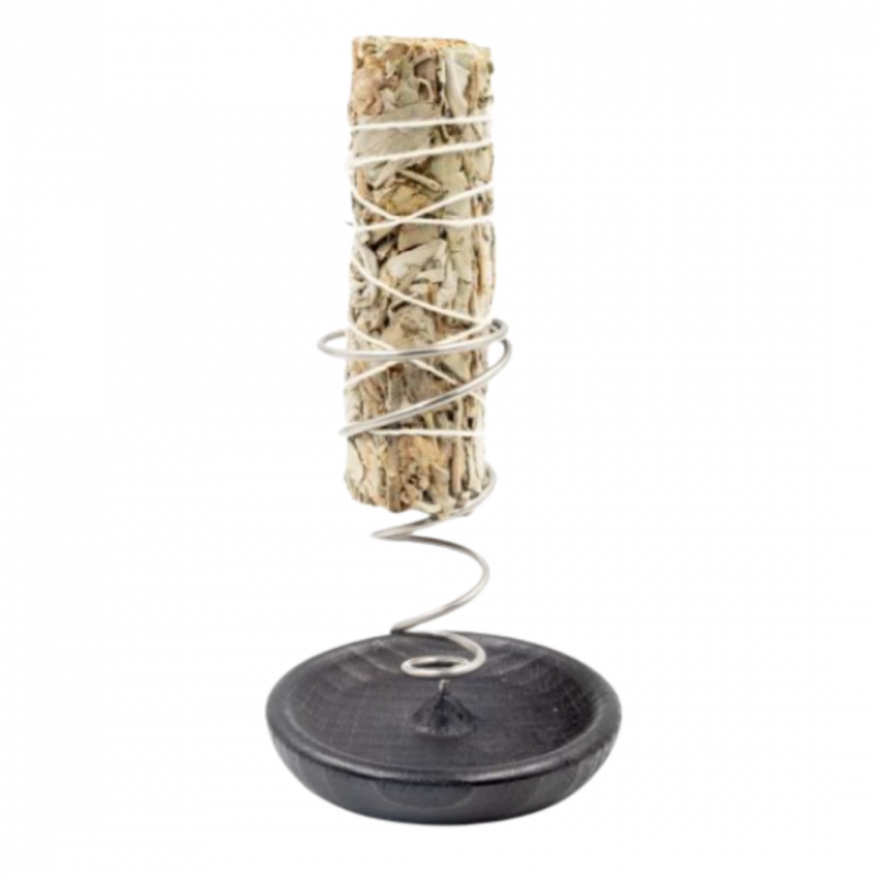 Bruciatore spirale per smudge con base nera in legno di faggio - 8,5 cm