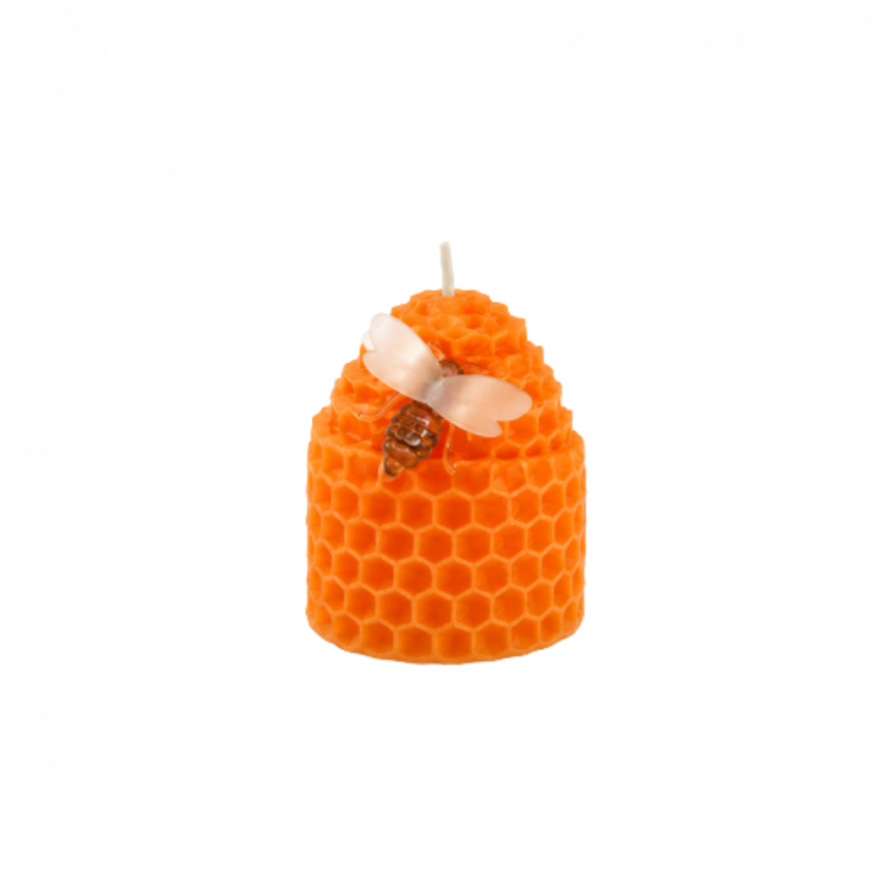 Candela foglio alveare arancione con ape in cera d'api - 5 cm