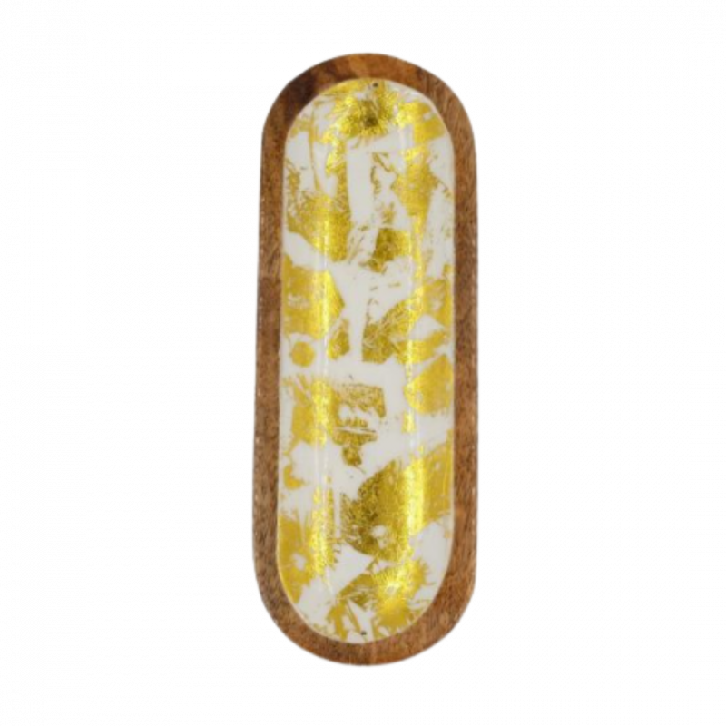 Brucia incenso oro e bianco in legno di mango - 28 cm