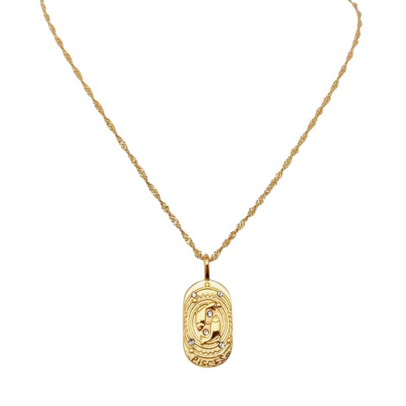 Ciondolo zodiaco acquario in acciaio placcato in oro - 18 k