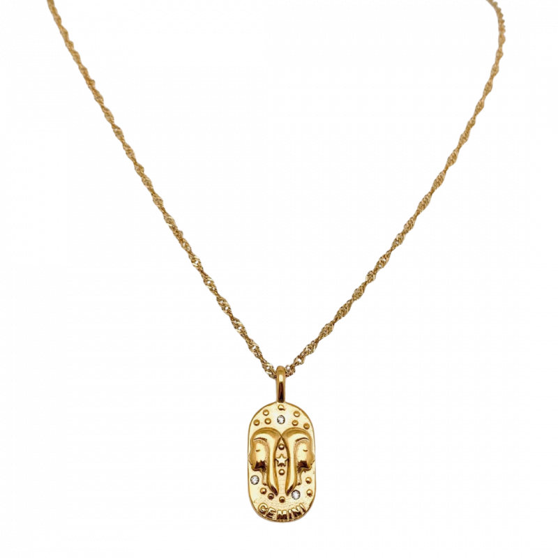 Ciondolo zodiaco gemelli in acciaio placcato in oro - 18 k