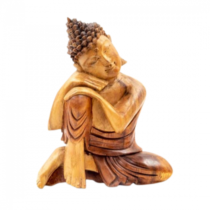 Statua buddha in legno appoggiato -  30 cm