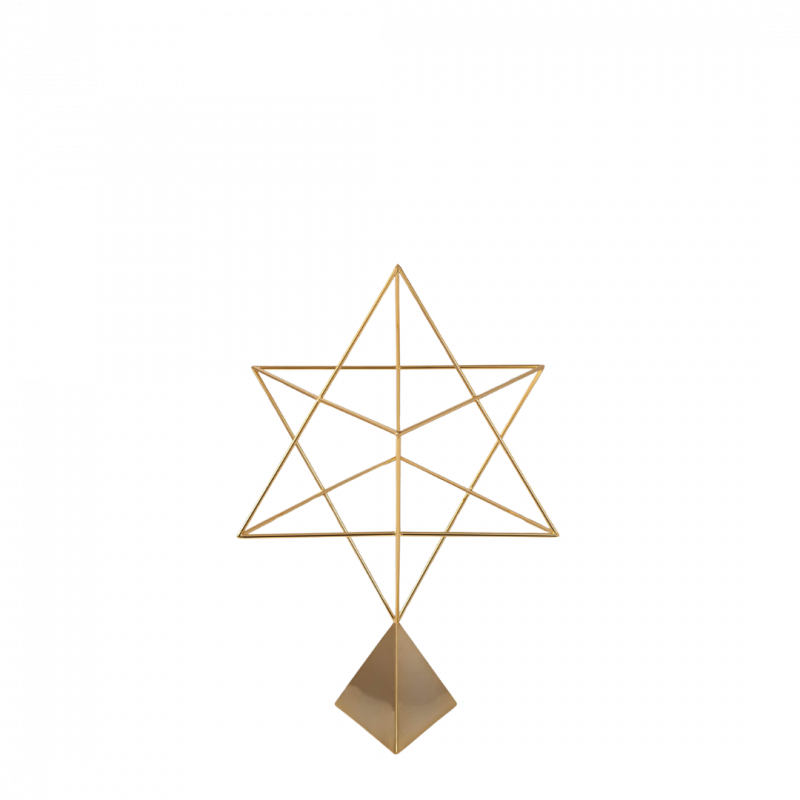 Merkaba in ottone dorato con piedistallo triangolare - 20 cm