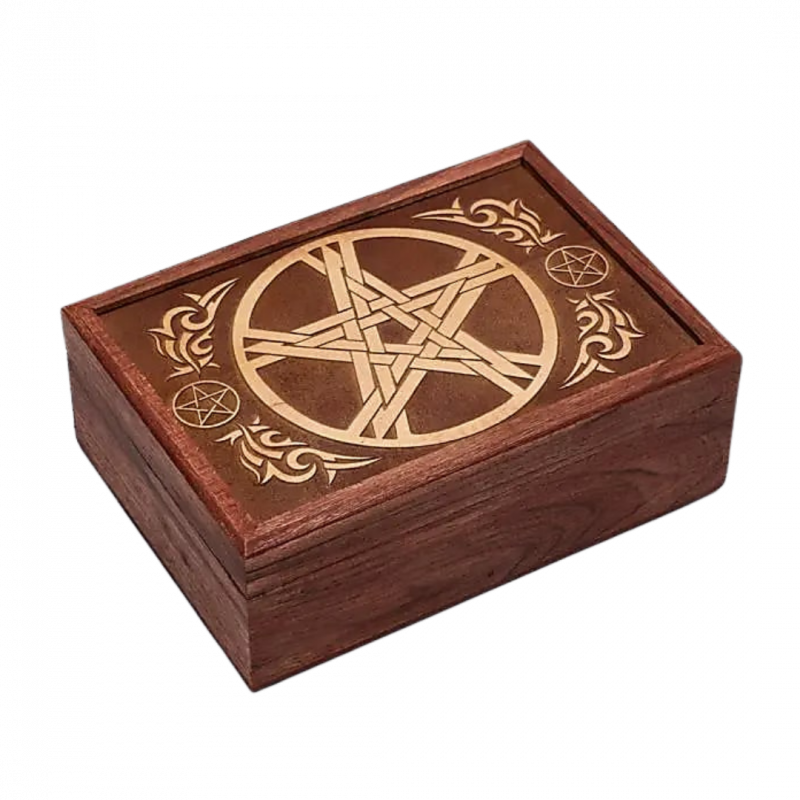 Scatola pentacolo in legno intagliato - 17,5x13x6.5 cm