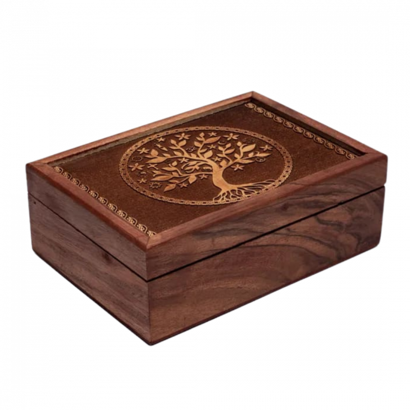 Scatola albero della vita di legno intagliato - 17,5x13x6,5 cm