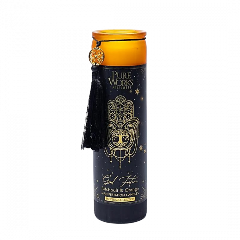 Candela d'intenti pure works con nappina buona fortuna in vetro - 80 h