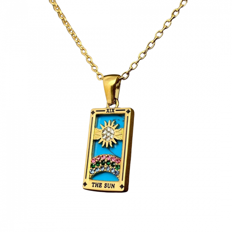 Ciondolo tarocco sole in acciaio placcato oro - 18 k