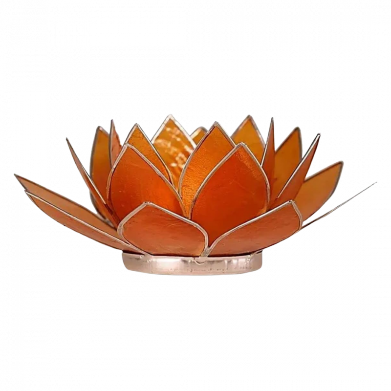 Porta candela fiore di loto 2 chakra arancione bordo argento - 13,5 cm
