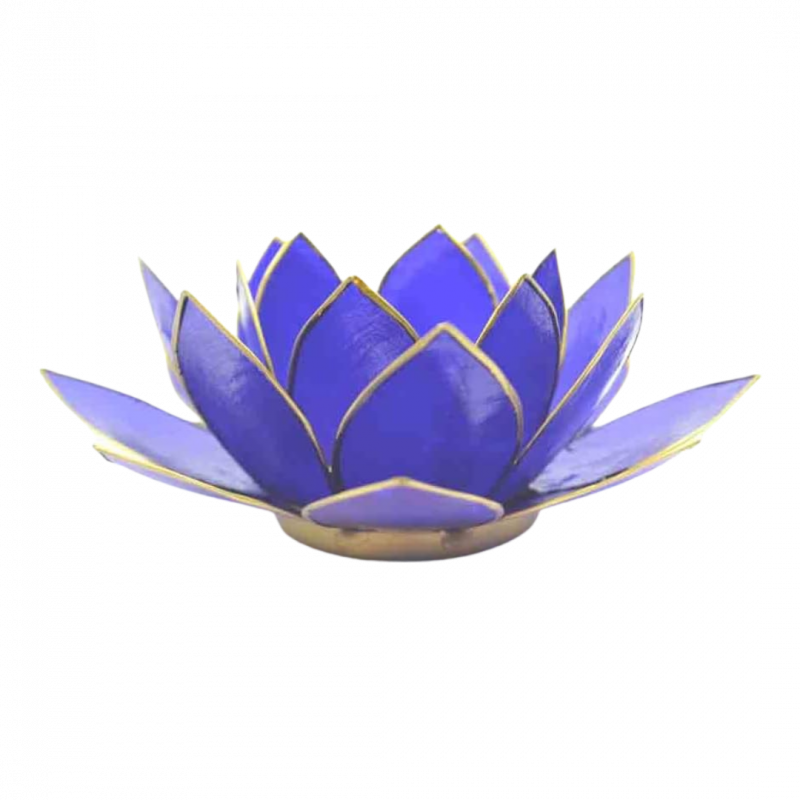 Porta candela fiore di loto 6 chakra indaco bordo argento - 13,5 cm