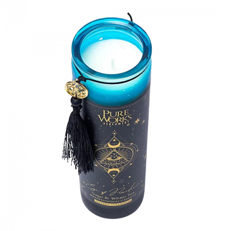 Candela d'intenti pure works con nappina occhio della provvidenza in vetro - 80h