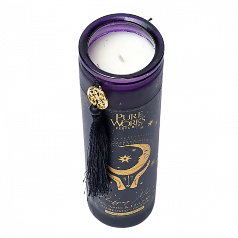 Candela d'intenti pure works con nappina luna di purificazione in vetro - 80 h