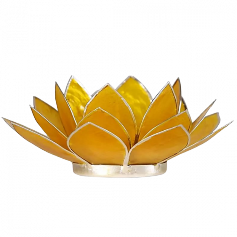 Porta candela fiore di loto 3 chakra giallo bordo argento - 13,5 cm