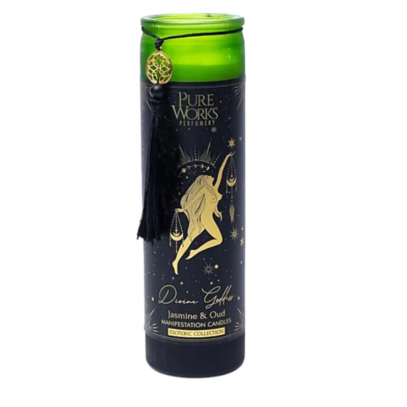 Candela d'intenti pure works con nappina Divine Goddess in vetro 80 h