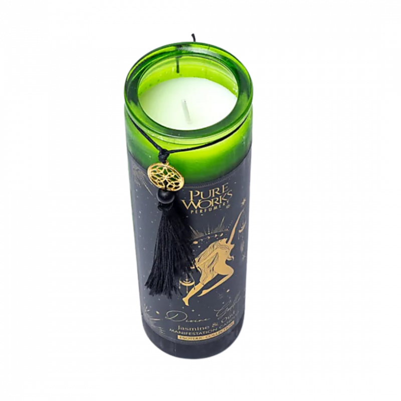 Candela d'intenti pure works con nappina Divine Goddess in vetro 80 h