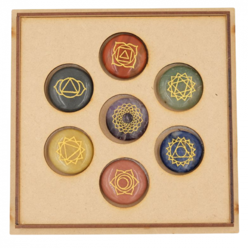 Set pietre 7 chakra con scatola in legno con intarsio - yoga