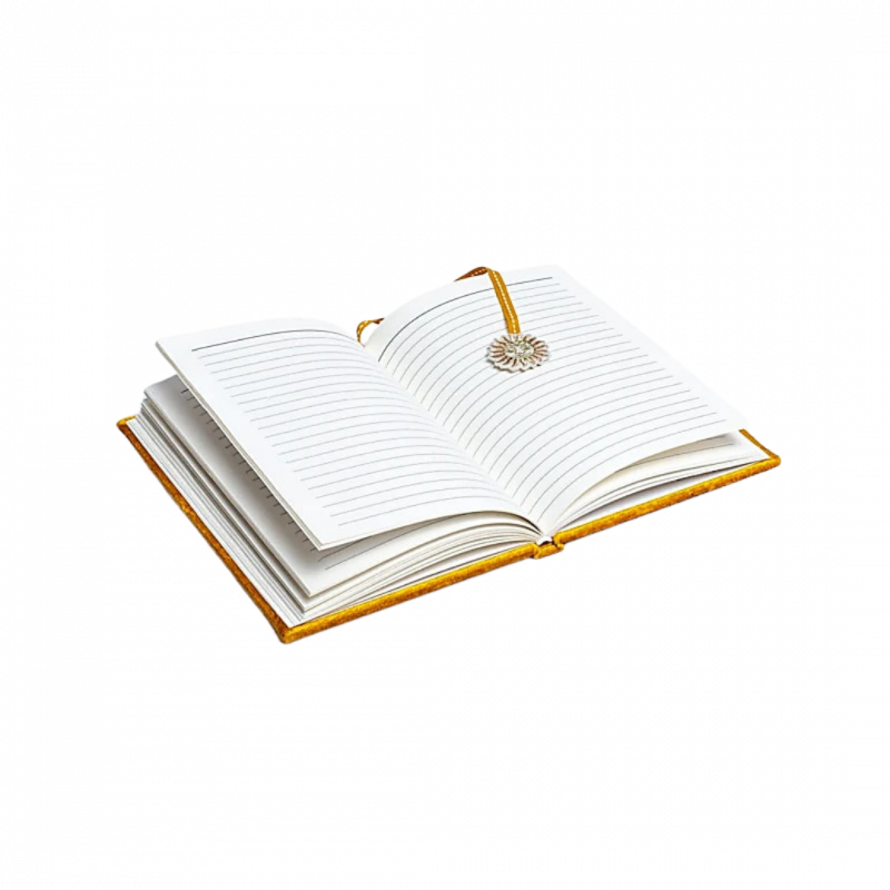 Quaderno in velluto ocra con sole 80 pp - 20x15 cm