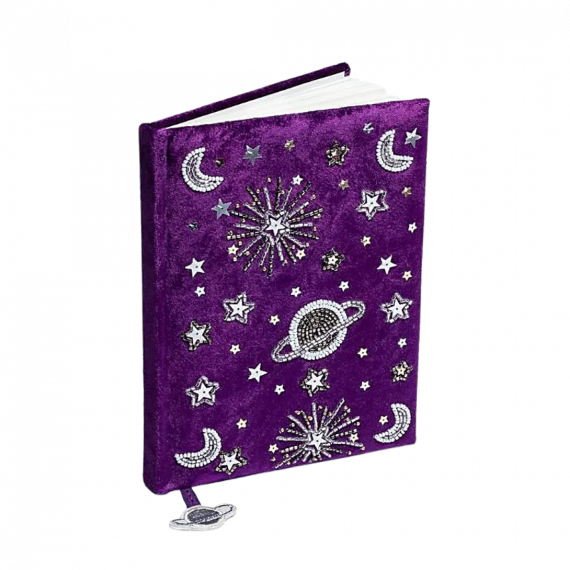 Quaderno in velluto viola con galassia 80 pp - 20x15 cm