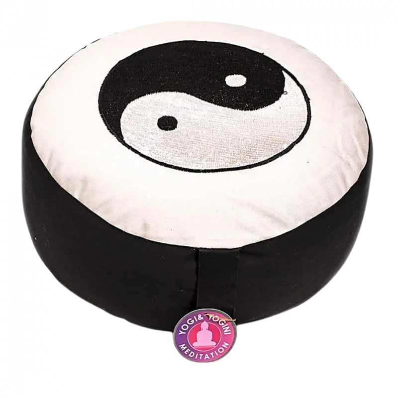 Cuscino zafu yin yang in cotone organico con pula di grano sfoderabile - 17x33cm