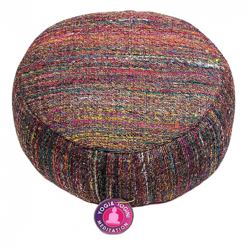 Cuscino zafu vintage in cotone organico con pula di grano sfoderabile - 17x33 cm