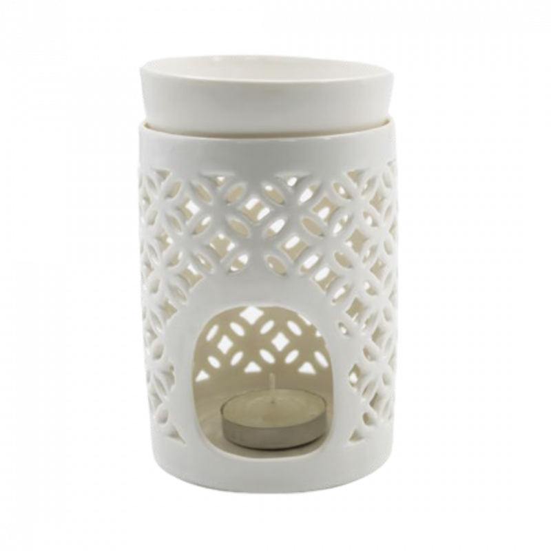 Brucia essenze fiore della vita bianco in ceramica tondo - 13 cm