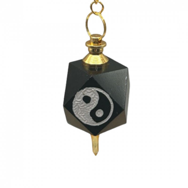 Pendolo esagonale in ossidiana nera con tao