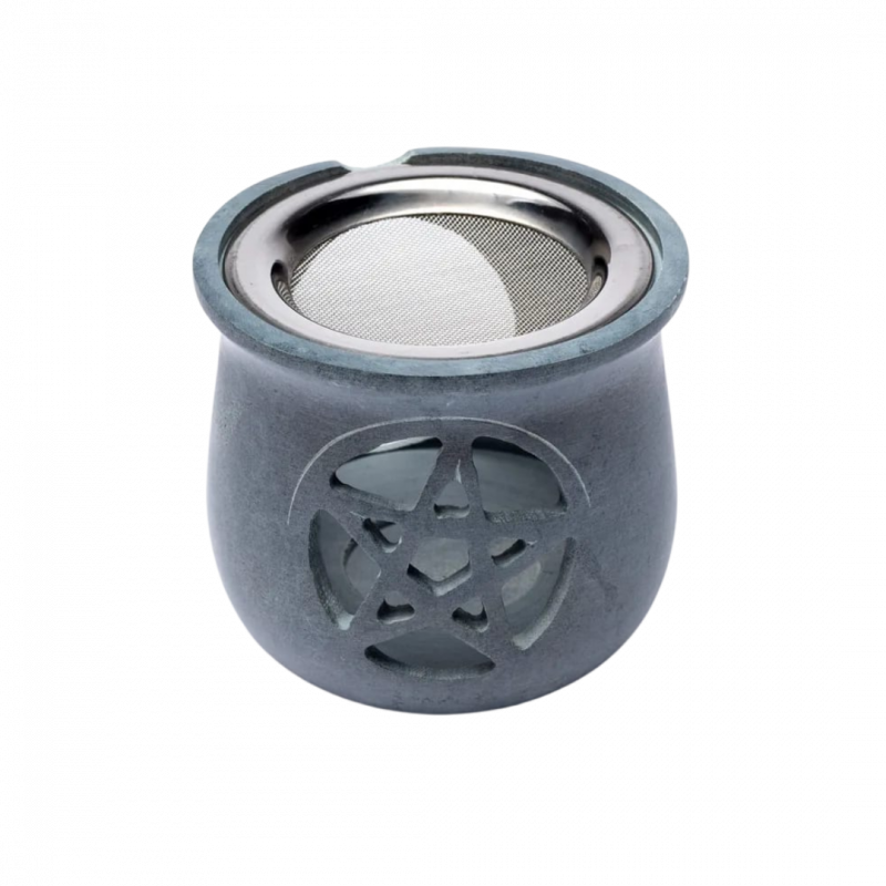 Bruciatore con pentacolo in pietra ollare grigia con setaccio - 9 cm