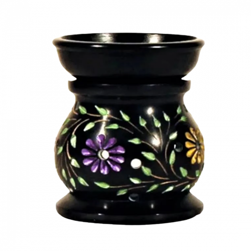 Bruciatore motivi floreali in pietra ollare nera - 8 x 5 cm