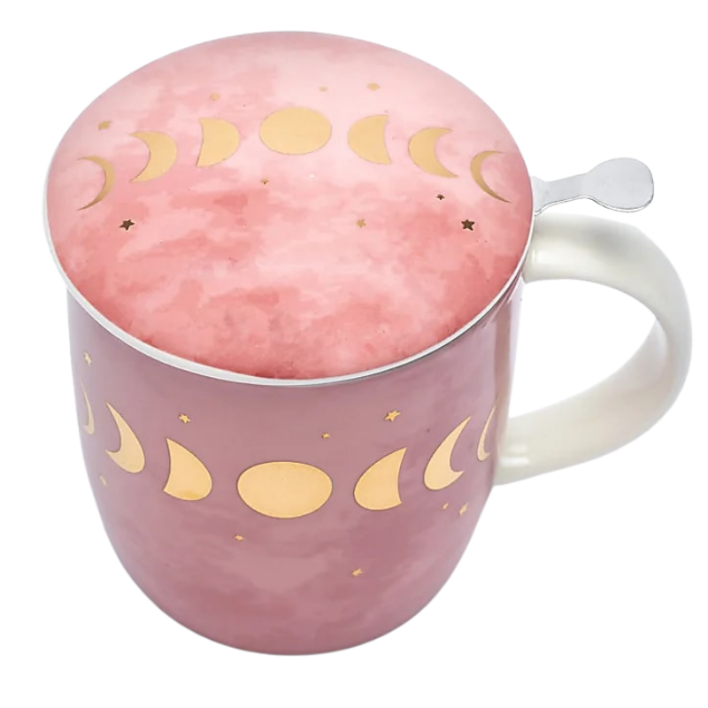 Tazza fasi lunari rosa cn colino e coperchio - 400 ml