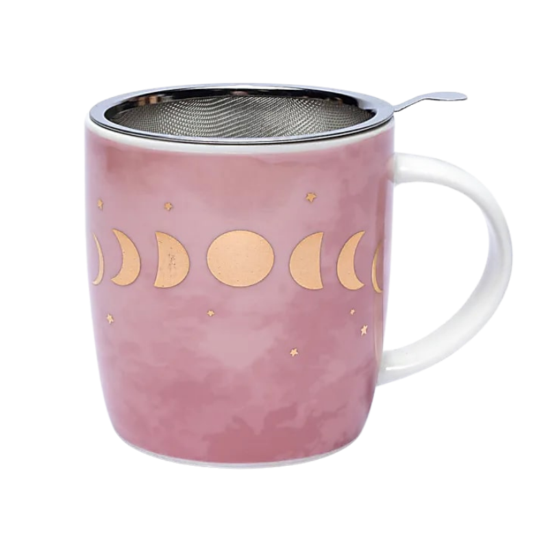 Tazza fasi lunari rosa cn colino e coperchio - 400 ml