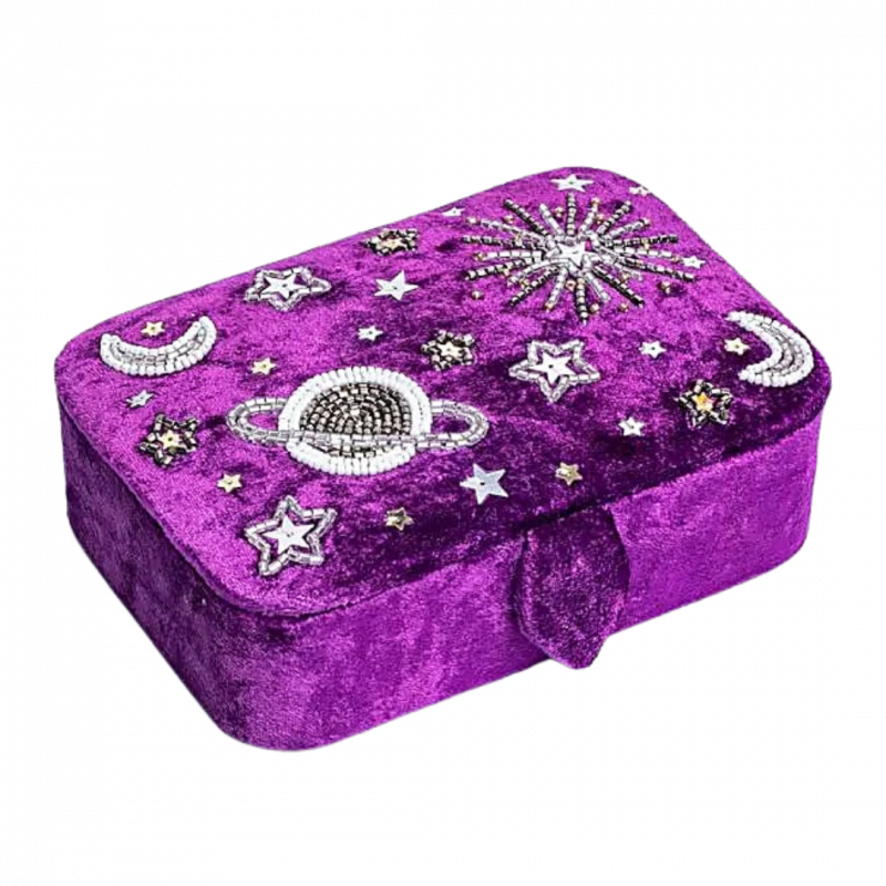 Scatola in velluto viola con galassia - 11x15.5x5 cm