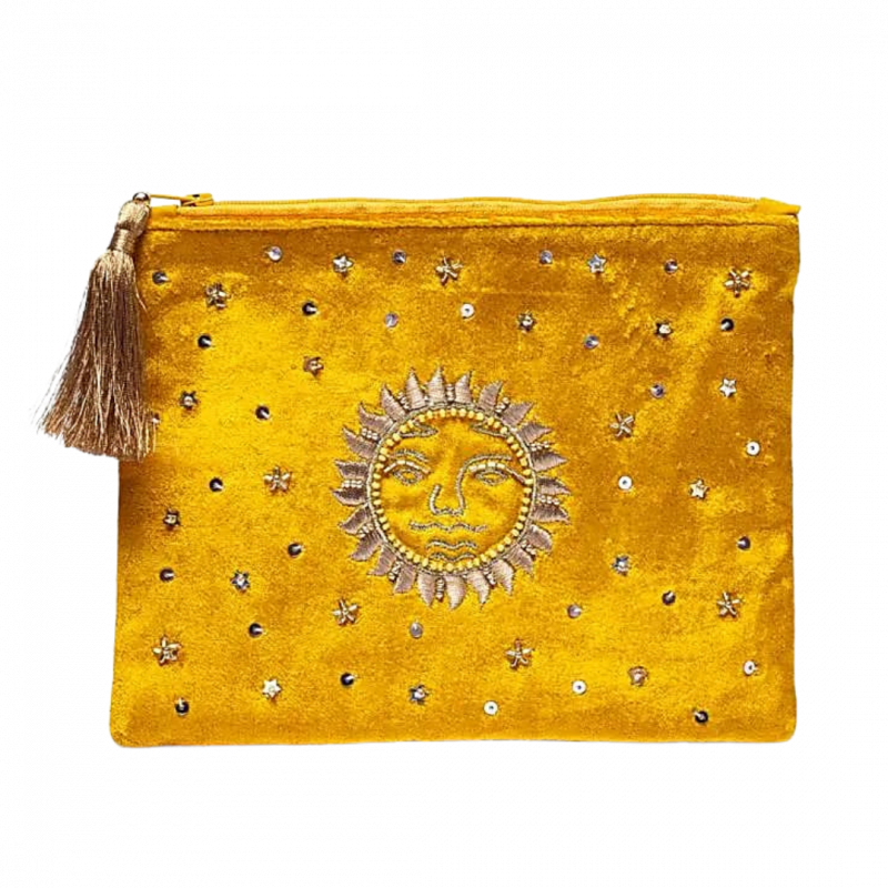 Astuccio ocra con sole in velluto - 20x15 cm