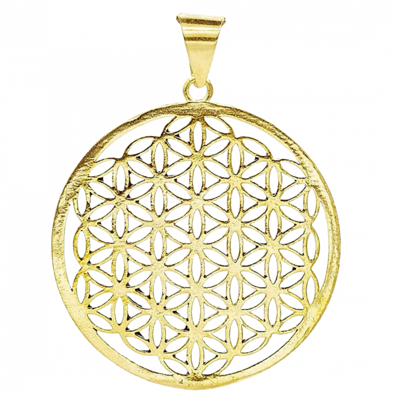 Ciondolo fiore della vita in ottone dorato - 4 cm