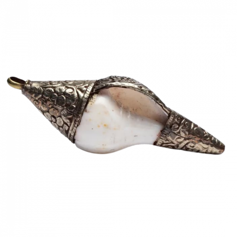 Ciondolo conchiglia rituale e metallo bianco - 7/10 cm