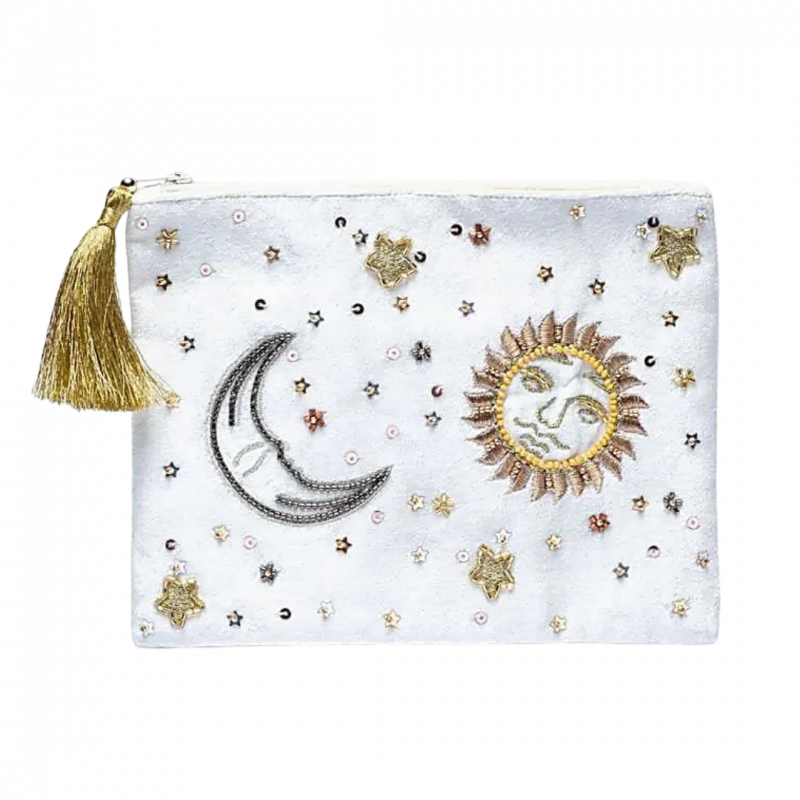 Astuccio bianco con sole e luna in velluto - 20x15 cm