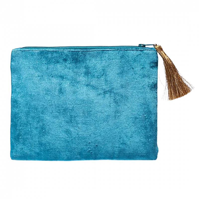 Astuccio turchese con fiori in velluto - 20x15 cm