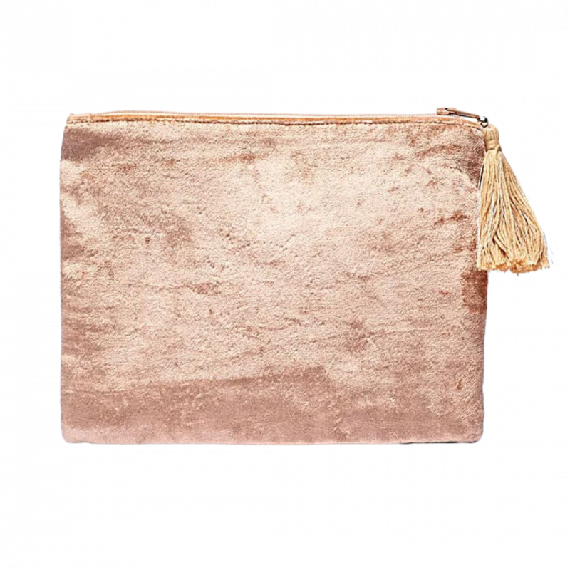 Astuccio beige con fiori in velluto - 20x15 cm