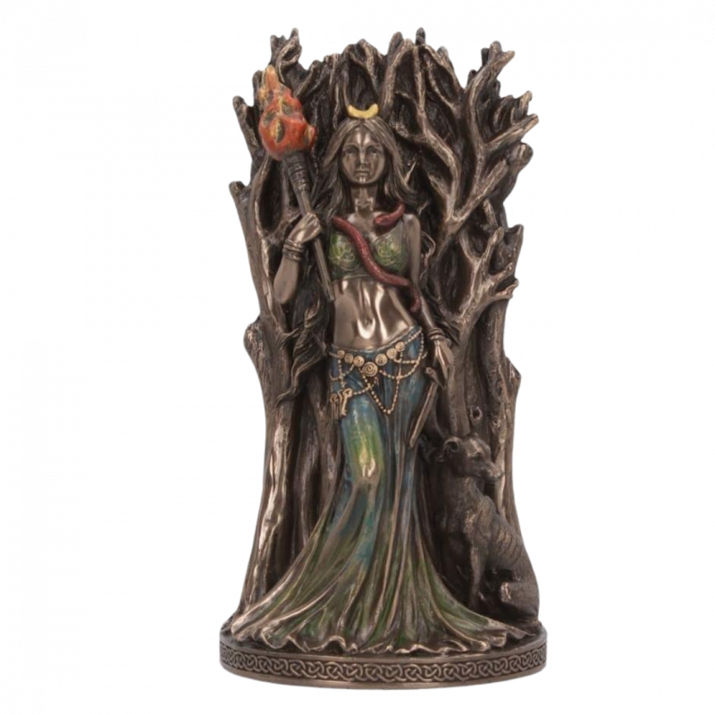 Statua ecate dea della magia e stregoneria bronzata veronese - 21 cm