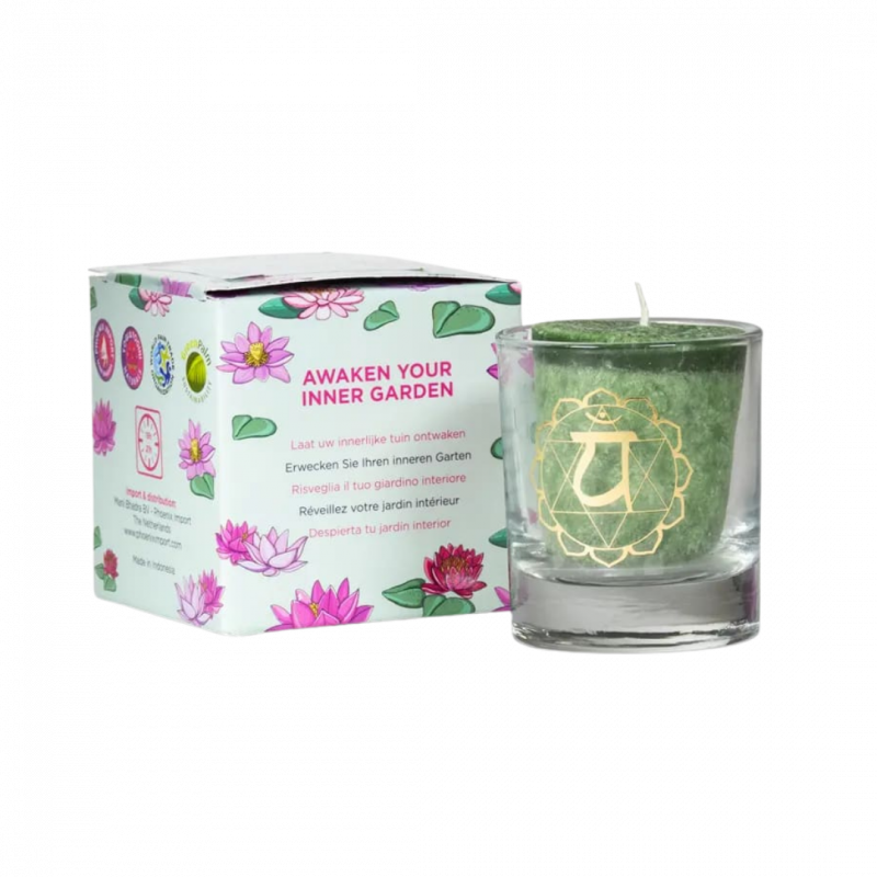 Candela yogi e yogini 4 chakra anahata in stearina 12 h - 4 x 4,5 cm