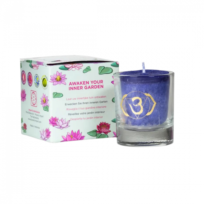 Candela yogi e yogini 6 chakra ajna in stearina 12 h - 4 x 4,5 cm