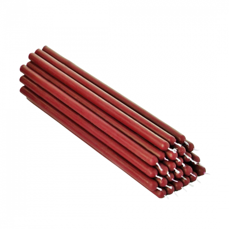 Candela classica in cera d'api rossa - 25 x 2 cm