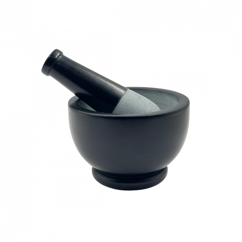 Mortaio e pestello in pietra saponaria nera per resine - 11,5 cm