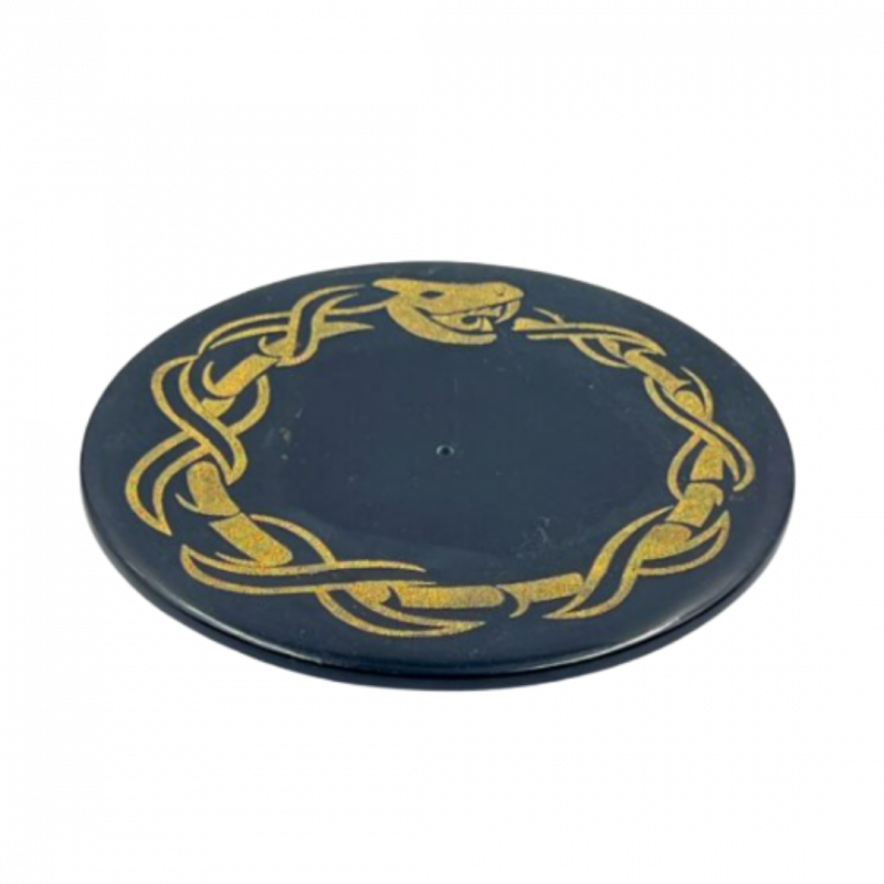 Brucia incenso uroboro in pietra saponaria nera tondo - 10 cm