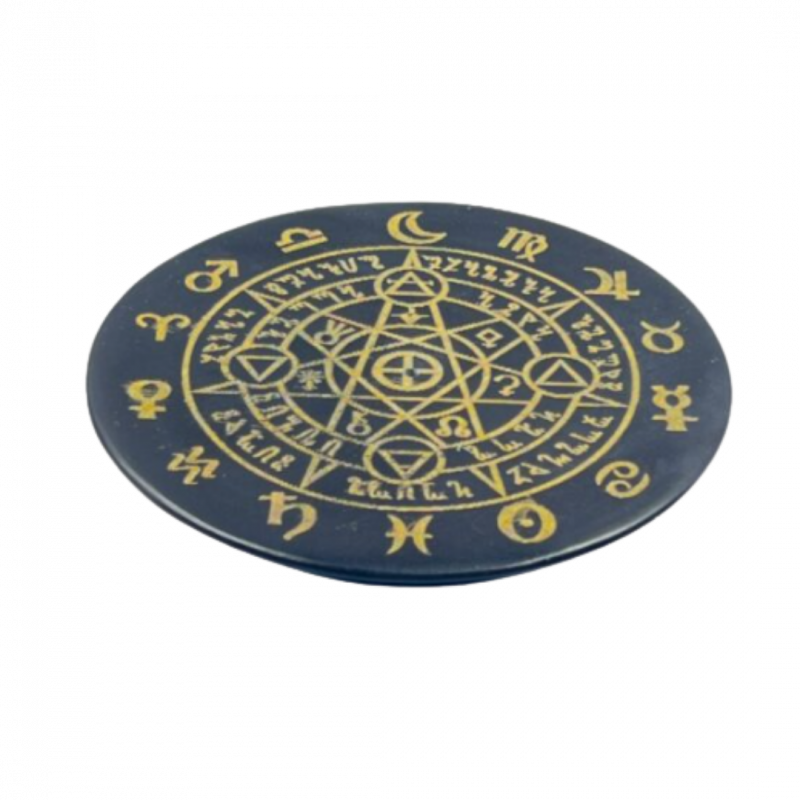 Brucia incenso mandala astrologico in pietre saponaria nera tondo - 10 cm