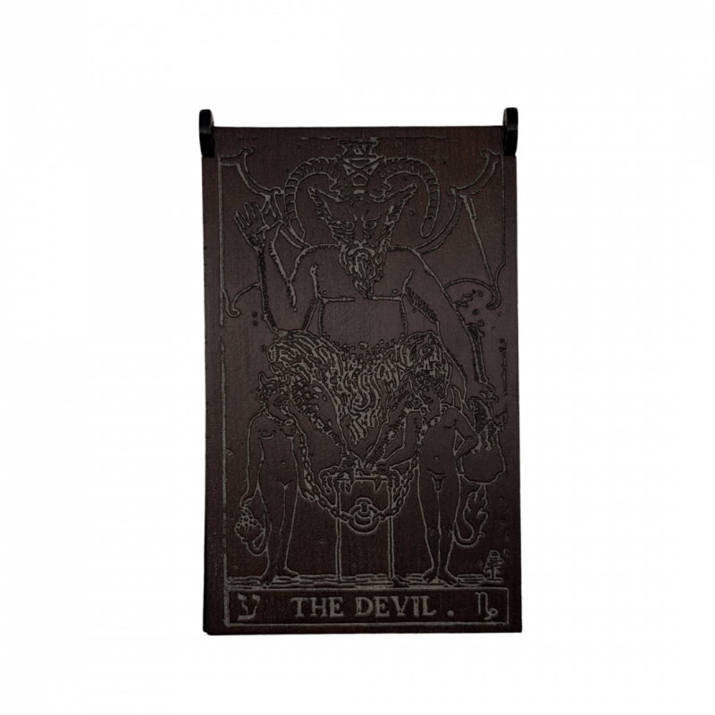 Cofanetto per tarocchi il diavolo in legno inciso marrrone - 10 x 16 x 5,5 cm