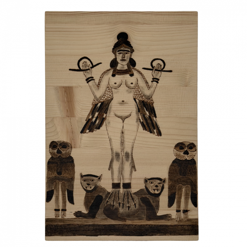 Simulacro lilith artigianale in legno inciso a mano - 30 x 20 cm