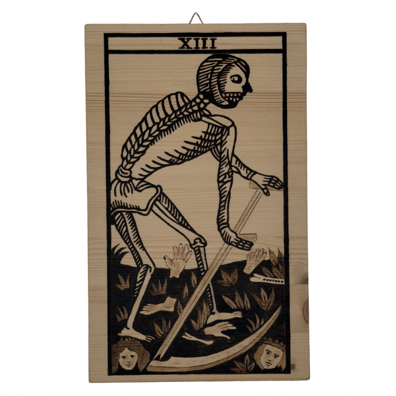 Tavola arcano morte artigianale in legno inciso a mano - 30 x 18,5 cm